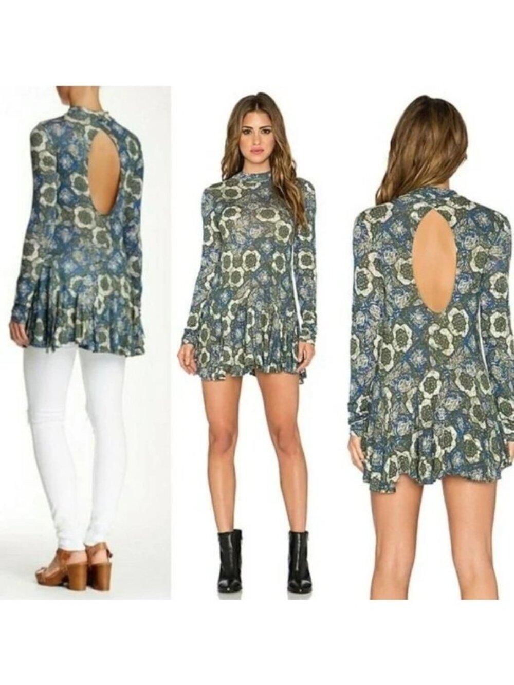 Free People Green Annabelle Long Sleeve Tunic Mini Dress